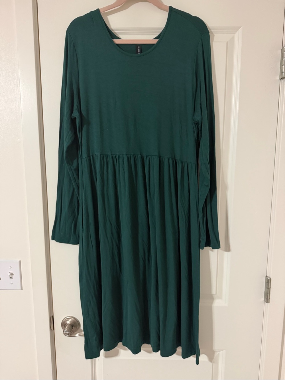 Long Sleeve Gathered Waist Women’s midi Dress in Deep Green